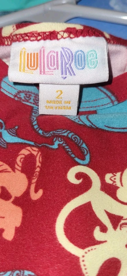 Camisa Aladdin Lularoe Talla 2 Niña Pequeña Roja Amarilla Azul Foto 2 de 2