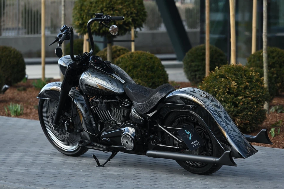 Guardabarros trasero estirado estilo chicano para Harley Davidson Softail modelo 2018-2024 Foto 3 de 4