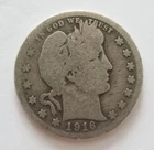 1916 -D Barber Quarter -- 90% Silver 25 cents - United States Denver Mint