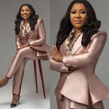 Silk Satin Women Suit Rose Gold Party Prom Wedding Formal Lady Blazer Plus Size