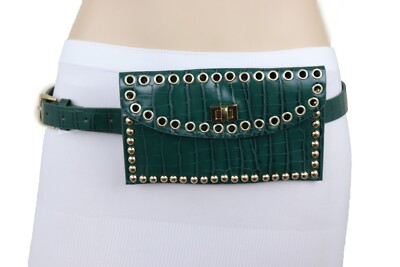 Ladies Snap Back Belt Green Gator Print Leather, Crystals & Studs, Size Small Ladies Snap Back Belt Green Gator Print Leather, Crystals  main image 2
