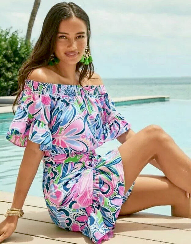 madeline 928☆新品　Lilly Pulitzer おまとめ Lilly Pulitzer NWT Maddlyn Off Shoulder Dress Tiger Sunrise