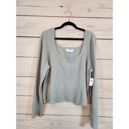 Old Navy Women's Gray Square Neck Long Sleeve Cropped Pullover Sweater XXL NWT