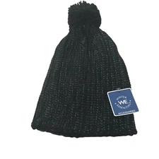 Winter Essentials Women's One Size Black Knit Beanie Hat With Pom New