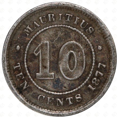 1877 Mauritius Victoria 10 Cents Coin