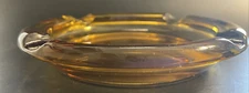 Vintage Large 8” Round Amber Glass Cigar Cigarette Heavy Ashtray 4 Slots