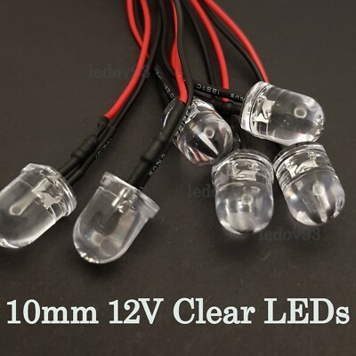 12 V 10 mm ultrahelle wasserklare Glühbirne vorverdrahtet LED verschiedene Farben UK