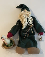 Vintage Stuffed Primitive Saint Nicholas With Christmas Goose In Basket