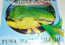 GREEN YELLOW FEATHER RIGGED BIG GAME FISHING LURE TUNA,DOLPHIN,DORADO,MAHI