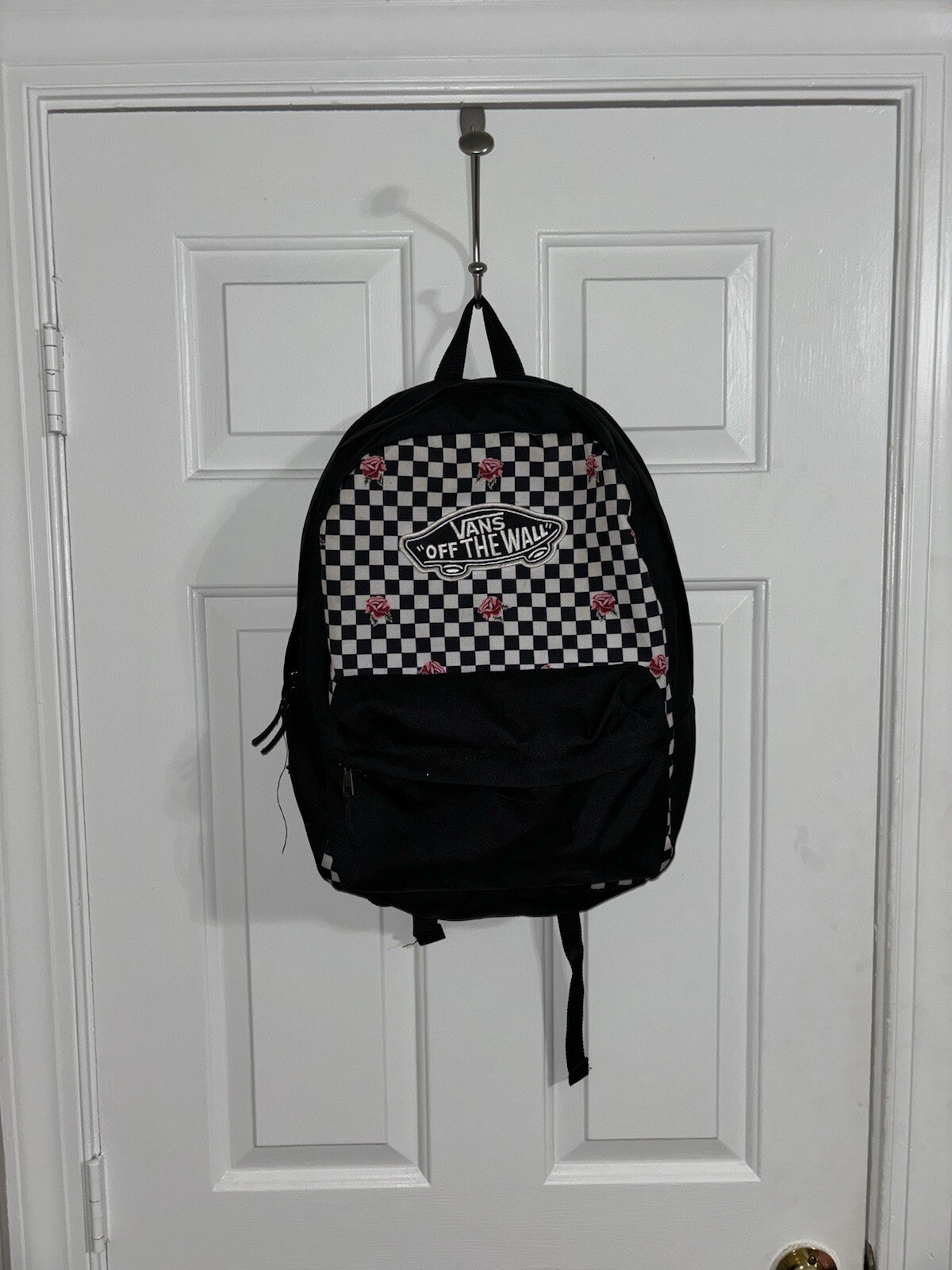 Vans Off The Wall Black Checkered Rose Backpack for School-image