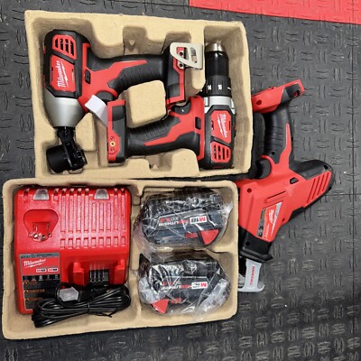 Milwaukee 3 Piece Tool Set With Charger And 2 5AH Batteries 