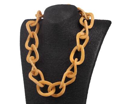 Rochenleder Halskette Yellow Polished Shiny 50x35mm Wavy Chain 63cm Geschenk