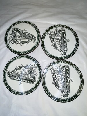 4 Round Cork coasters Irish Harp Celtic Design