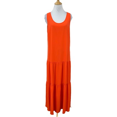 orange tank dress womens RYRJJ Women Summer Sleeveless Tank Dresses Ribbed Crewneck Casual Ruched Side Slit Drawstring Bodycon Party Club Midi Dress(Orange,M)
