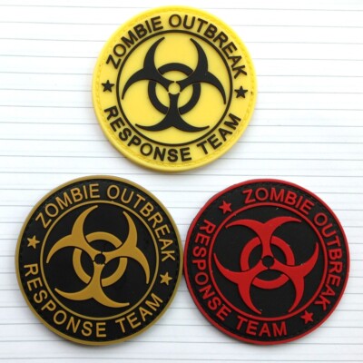 3PCS 3D PVC ZOMEBIE OUTBREAK RESPONSE TEAM RUBBER HOOK LOOP PATCH RED YELLOW