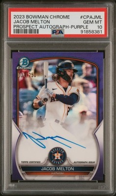 ✨2023 Bowman Chrome Prospect Jacob Melton Purple Refractor RC Auto /250 PSA 10📈