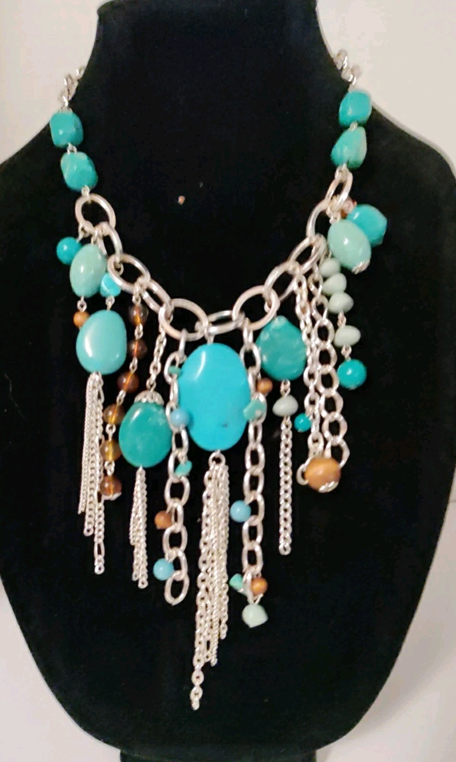Boho Turquoise Silver tone Statement Necklace Wes… - image 1