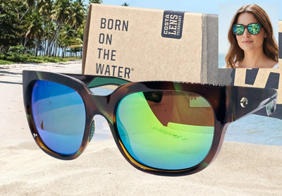 COSTA DEL MAR palm tortoise/green mirror WATERWOMAN polarized 580P sunglasses