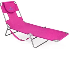 Ostrich Beach Lounge Chair, Folding & Reclining Outdoor Chaise Lounger, Pink 