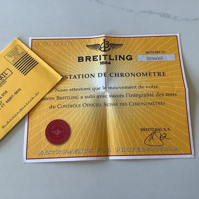 Breitling Attestation De Chronometre Certificate N 2036065