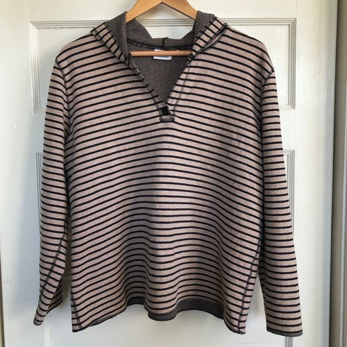 Hot Cotton Striped Long Sleeve Hooded Sweatshirt Large V-neck Soft Skater Grunge