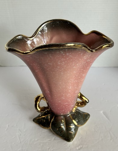 VINTAGE HULL ROYAL WOODLAND POTTERY PINK TULIP FLOWER PETAL VASE 9" H - Picture 6 of 8