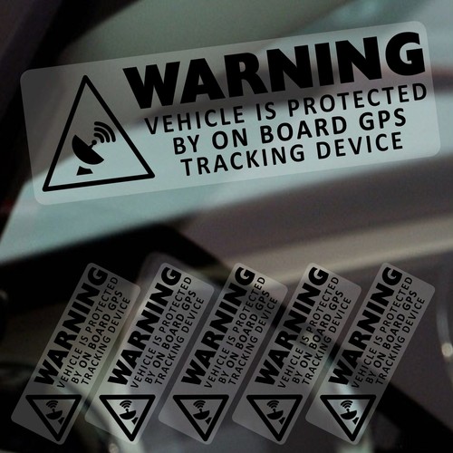 5 x WARNING On Board GPS Tracking Device Stickers Black Car Van Taxi Alarm Sign
