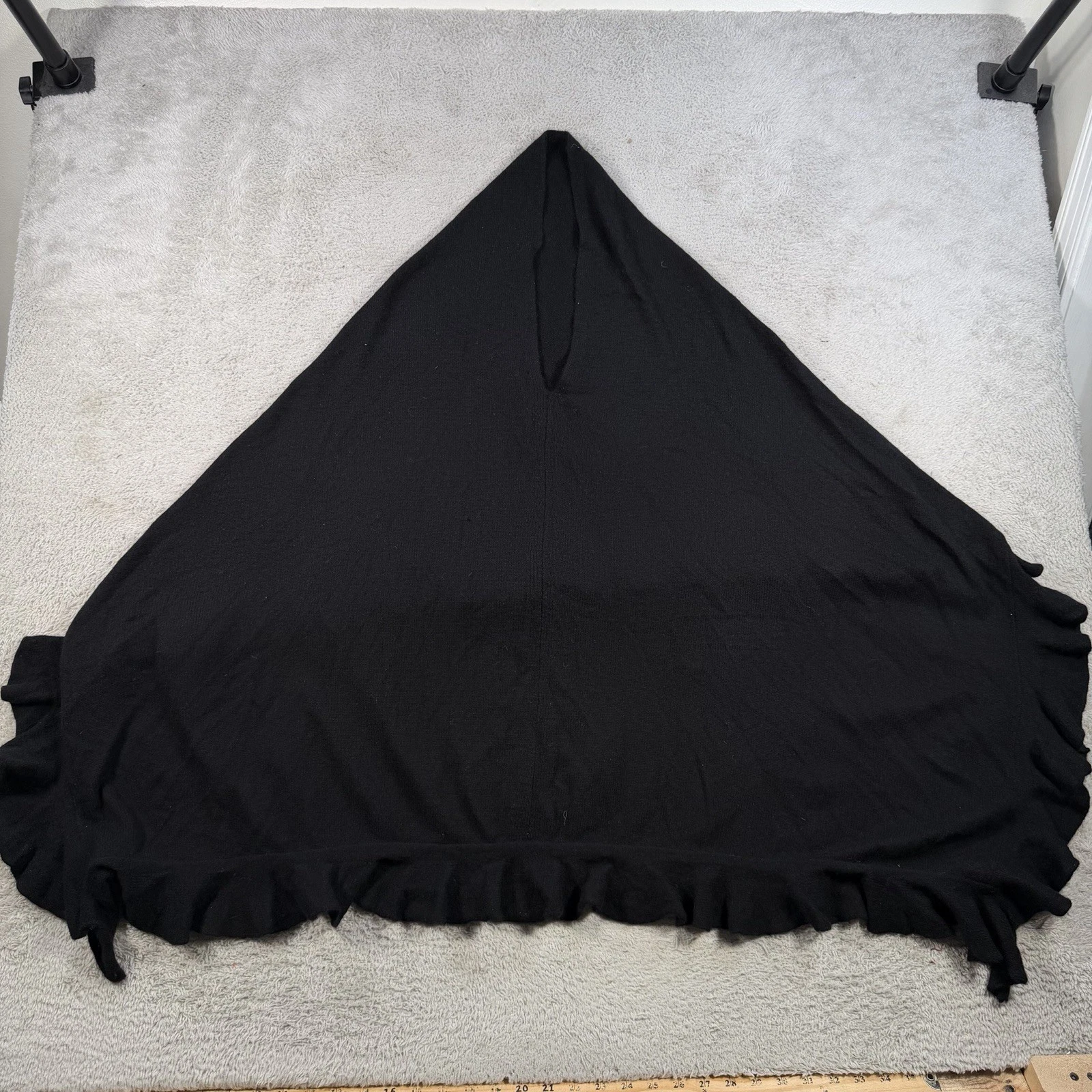 Claudia Nichole Sweater Womens One Size Black 100% Cashmere Ruffle Poncho Cape