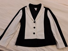 Chico s Women's Black Cream Ponte Knit Color Block Jacket Blazer Size 1