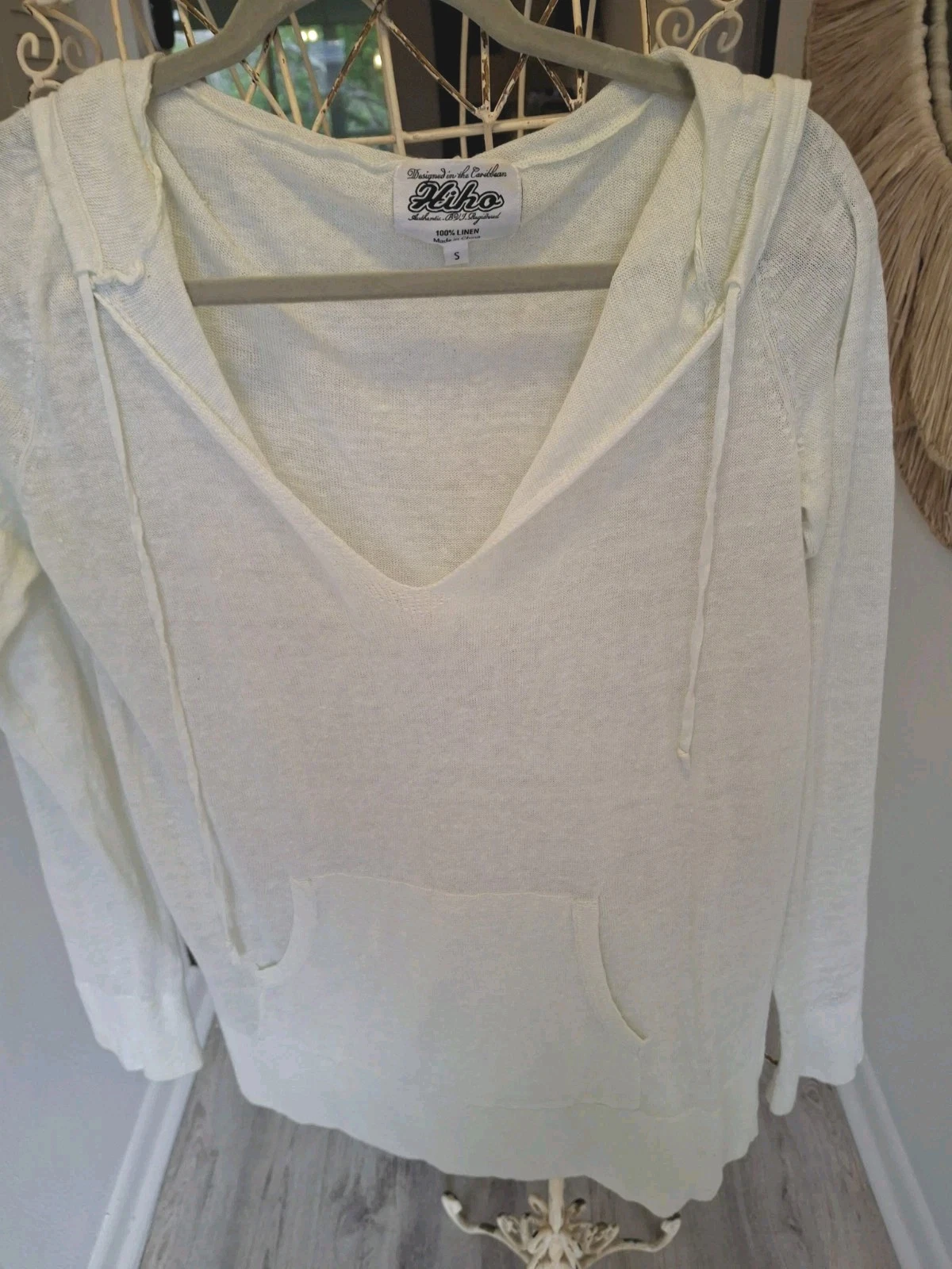 Hiho Linen Pullover Hoodie In Mint Green Size Small