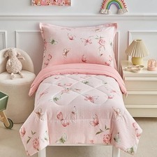Pink Toddler Bedding Set for Girls,4 Pieces Toddler Bed Butterfly