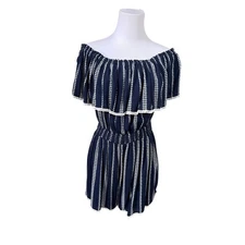 Lulu's EAP20455 See Ya There Navy Off The Shoulder Romper LARGE Cottagecore