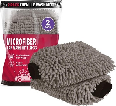 Car Wash Mitt Microfiber-2Pack, Scratch-Free& Lint-Free, Premium Chenille 