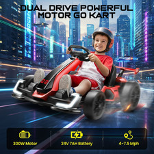 24V Electric Go Kart for Kids 2x150W Motor Drift Kart Adjustable Seat Kids Gift-