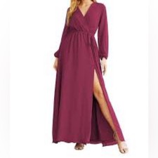 Show Me Your MuMu XXL Burgundy V-Neck Belted Lady Long Sleeve Wrap Dress