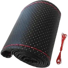 Steering Wheel Stitch On Wrap Cover, Universal Steering Wheel Cover, Black red