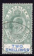 GIBRALTAR 1903 KEVII DEFINITIVE 2/- GREEN & BLUE VERY FINE USED. GIBBONS 52.