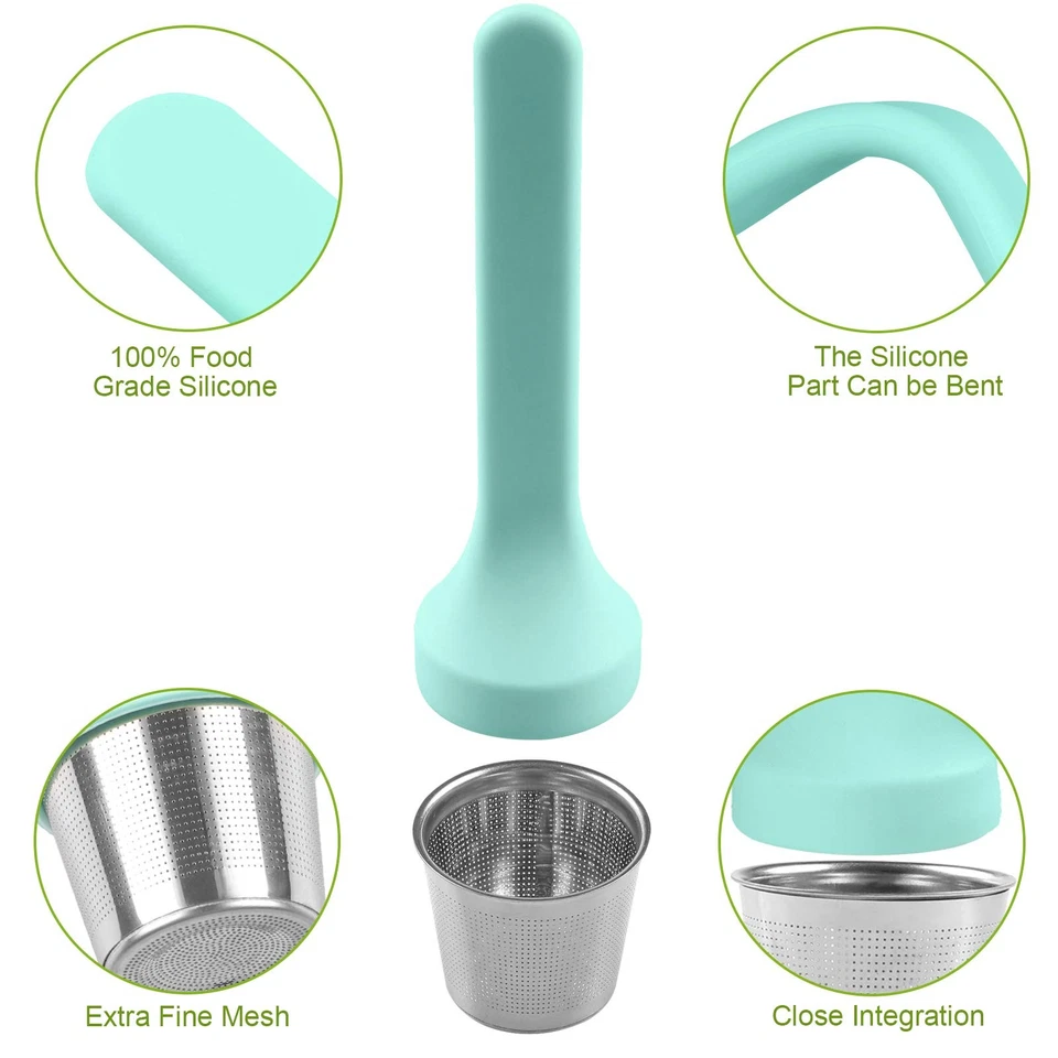 Infusor de té malla extra fina taza de té filtro mango de silicona acero inoxidable Foto 3 de 4
