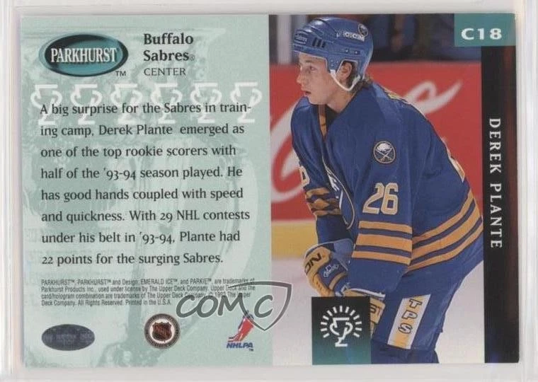 1993-94 Parkhurst Calder Candidates Silver Foil Derek Plante #C18 Rookie RC - Image 2 of 2