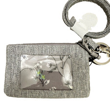49 NEW Vera Bradley Medium Heather Gray Lighten Up Zip ID/Card Case Lanyard