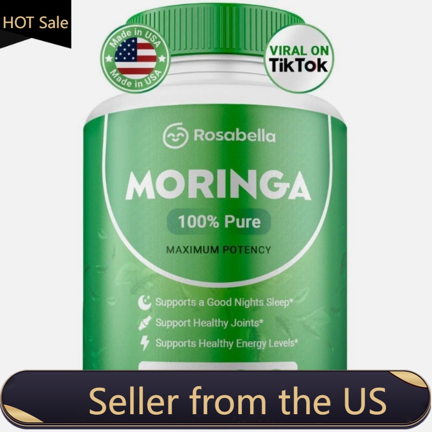 Rosabella Moringa Capsules-Pure Nutrient-Rich Moringa Powder, Natural Green,2pcs