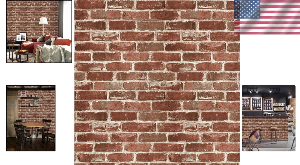 Papel pintado ladrillo rojo autoadhesivo pelar y pegar con Foto 2 de 4