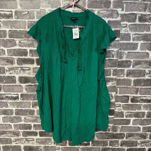 NWT Torrid Rayon Slub Crochet Detail Tie-Front Top green shirt PLUS SIZE 5X