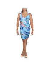 GUESS Womens Blue Floral Sleeveless Sweetheart Neckline Short Body Con Dress 4