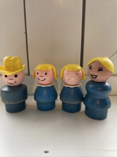 Vintage Fisher Price Little People Wooden Figures Lot Of 4 Farm 1960's?
