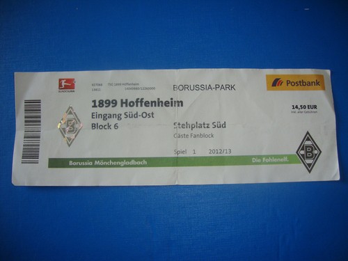 12/13 Ticket Borussia Mönchengladbach TSG 1899 Hoffenheim Eintrittskarte Sammler - 第 1/2 張圖片
