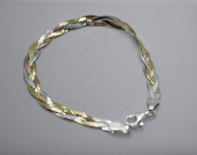 ARMBAND SILBER PLATTE GEFLOCHTEN DREI FARBEN VINTAGE 18,50 CM EXPLOIT