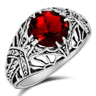 2CT Treated Ruby 925 Solid Sterling Silver Filigree Ring Jewelry Sz 8 ZF-2