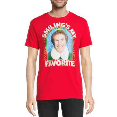 Elf ~ Smiling's My Favorite ~ Red ~ T Shirt Short Sleeve Large 42-44 Will Ferrel