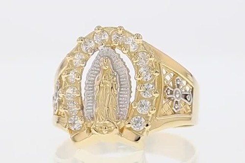 10k or 14k 2 Tone Gold Our Lady of Guadalupe Religious Horseshoe CZ ...